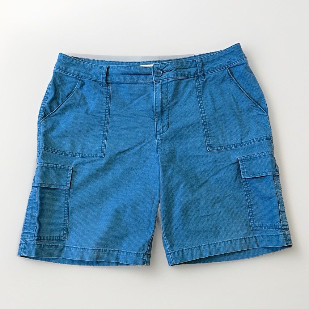 Coldwater Creek Teal Blue Cotton Stretch Cargo Shorts Womens Size 12 Utility